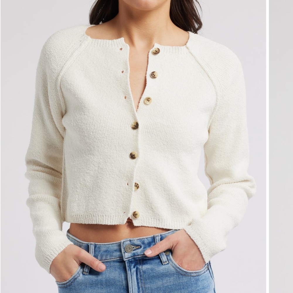 Free People Crop Sydney Button-Up Cardigan - Ivory / White